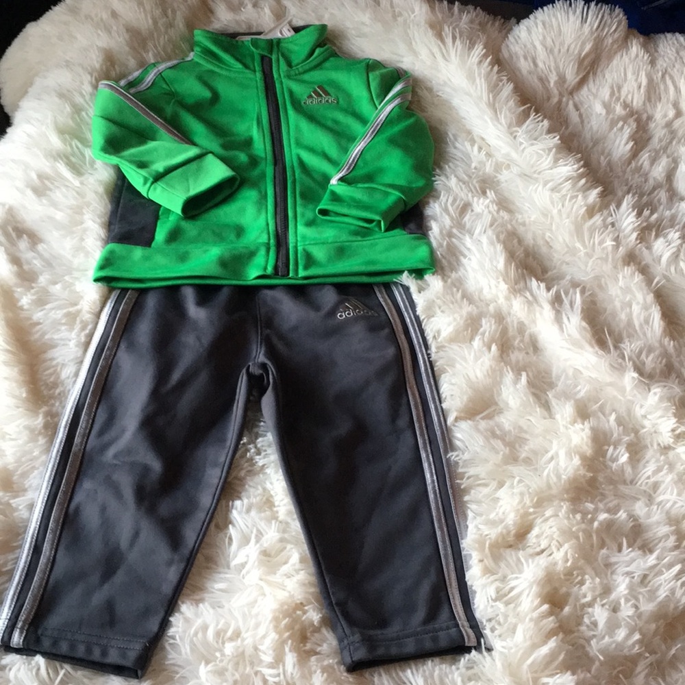 Baby Boy Grey and Green Adidas Track Suit. 12M
